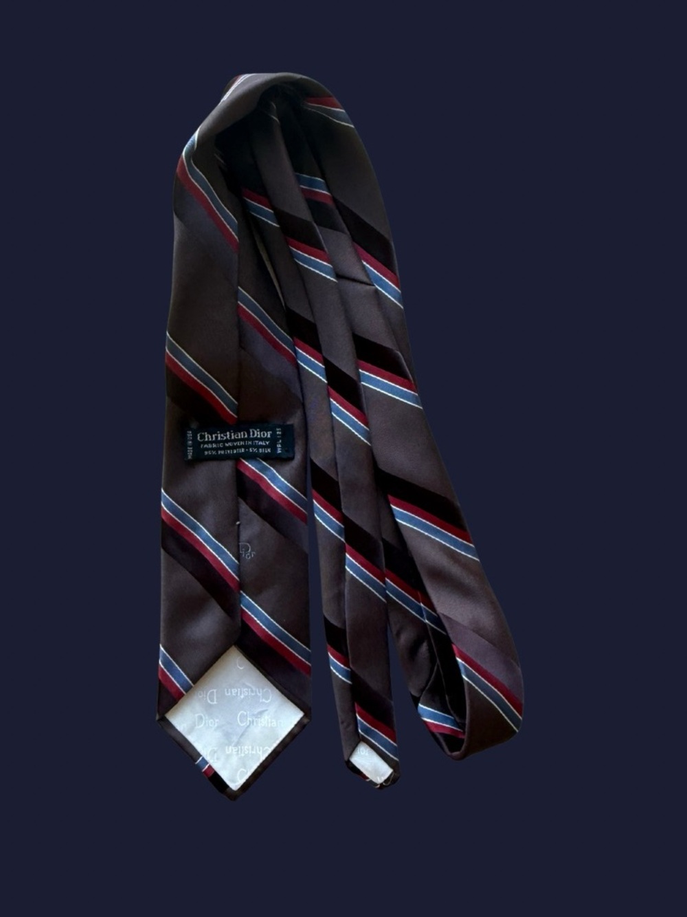 Dior Men’s Silk Striped Tie in Brown, Blue and Burgundy